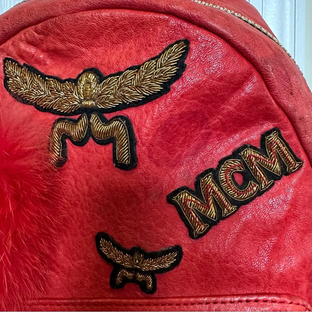 MCM Unisex Stark Leather Insignia Red Backpack - Picture 5 of 17